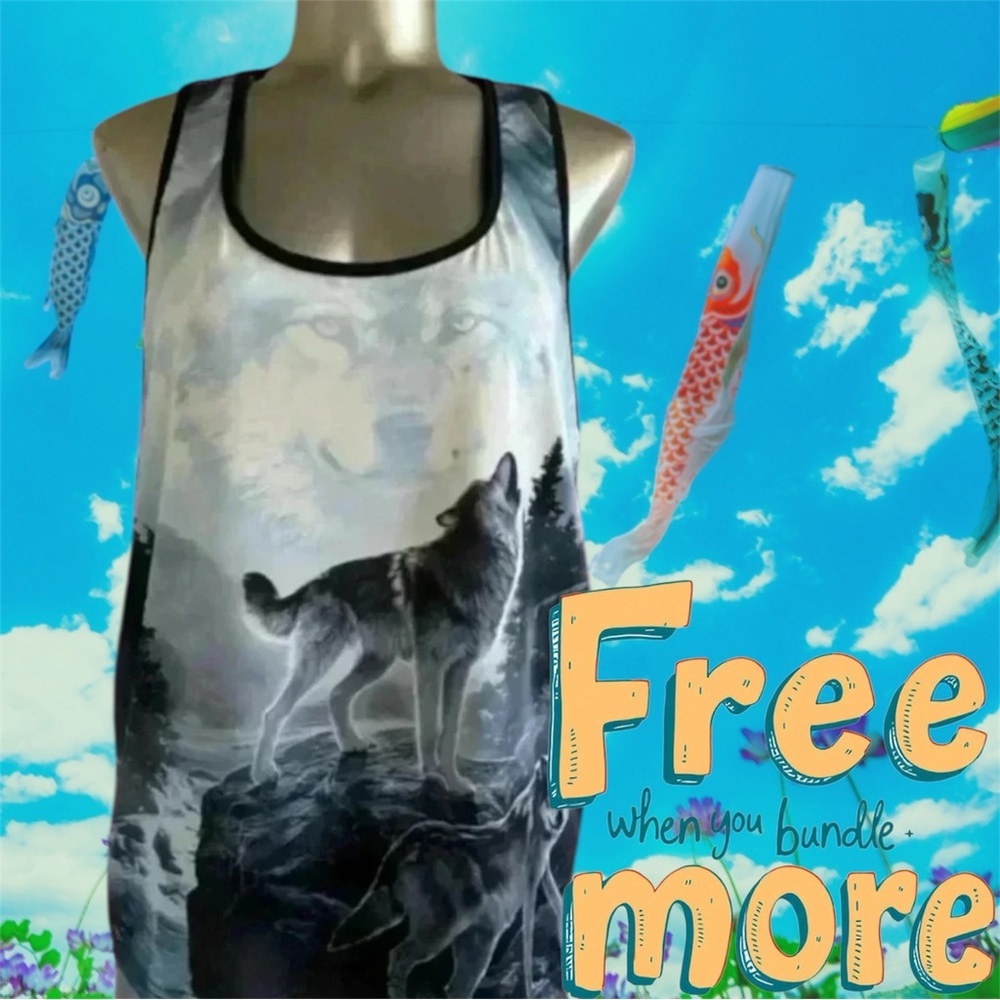 Free 💟Plus Size Wolf Graphic Tank Top